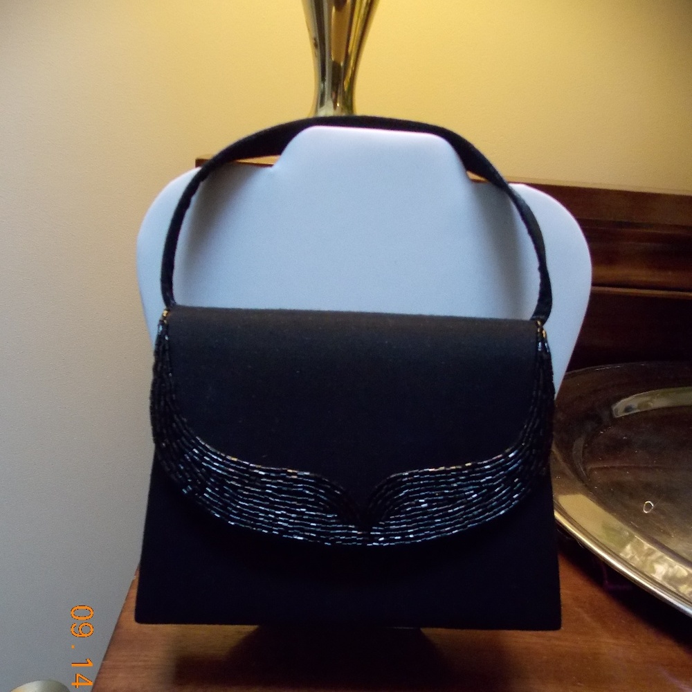 Evening Bag, Black beaded, satin. New.